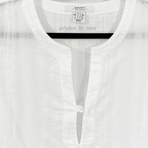 THE GANT COLLECTION White Cotton 3/4-Sleeve V-Neck Pullover Tunic US Size 10 - Picture 2 of 8